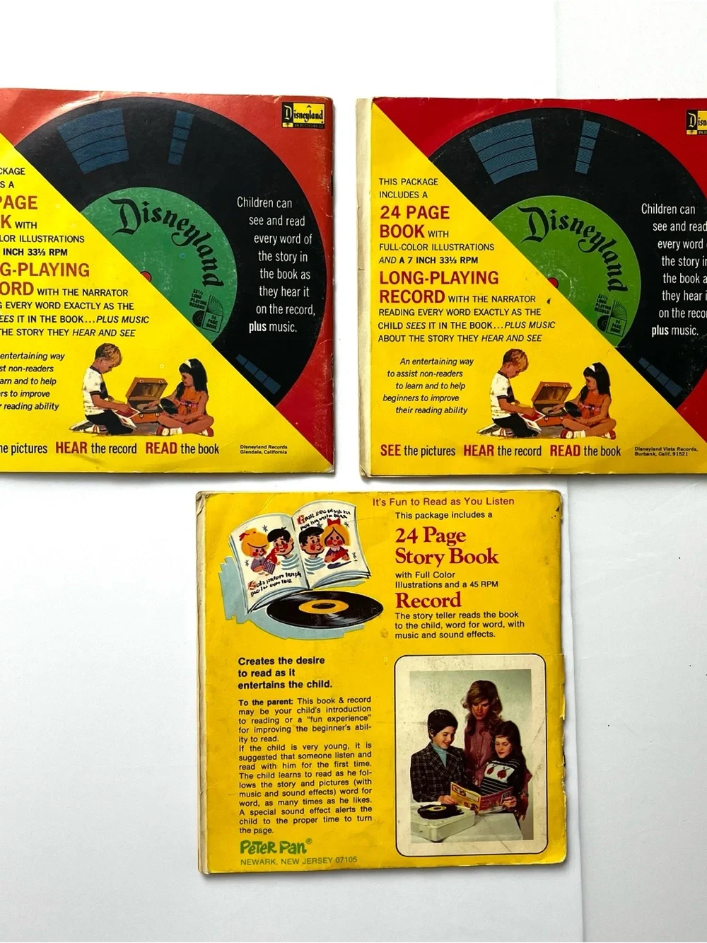 VTG Disney More Mother Goose Peter Pan Rapunzel Book Record Bundle